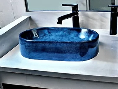 Cuba oval azul com acabamento brilhante